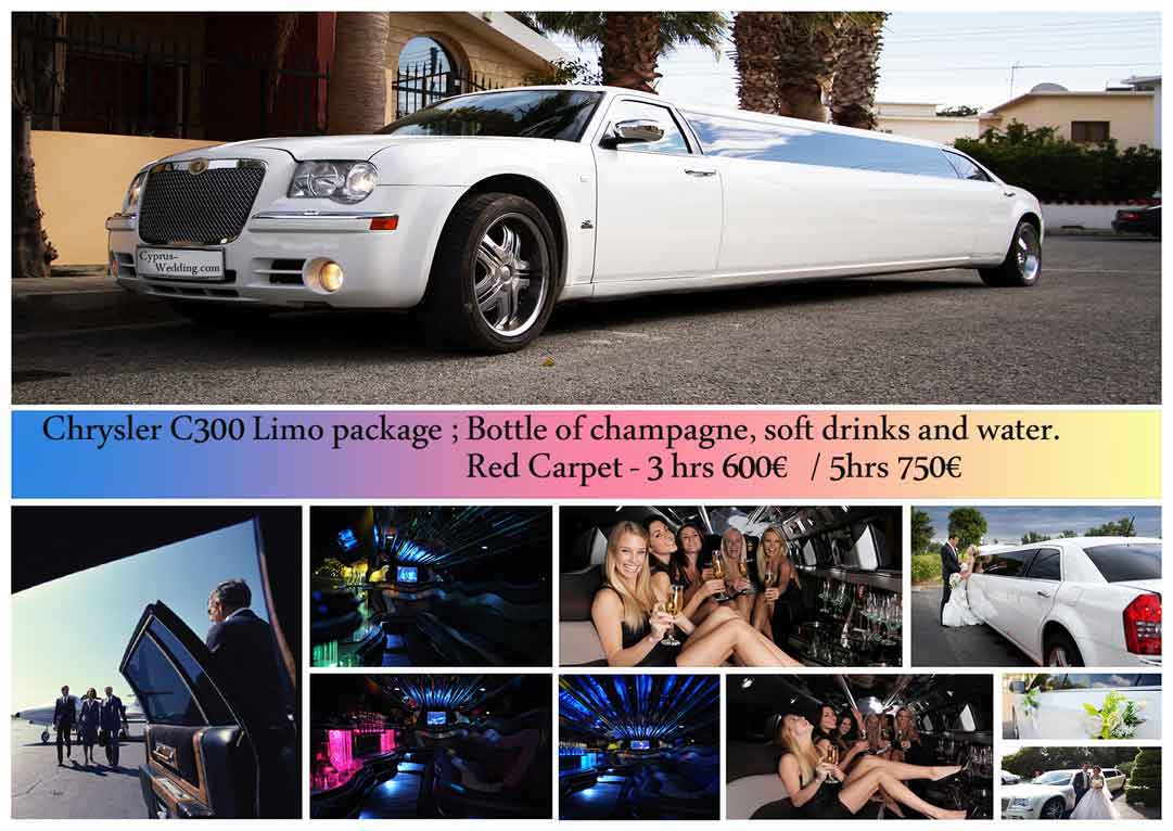 special package wedding or Party limo - this Chrysler C360 is avaialable and includes rolling out the red carpet, champagne , soft drinks and water.
